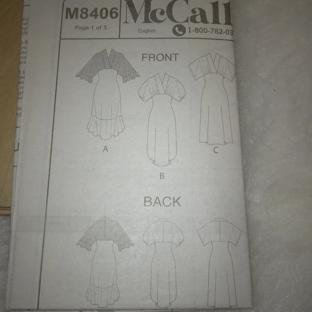 McCall's M8406 Misses dress with sleeve and hemline variations sz 16-24